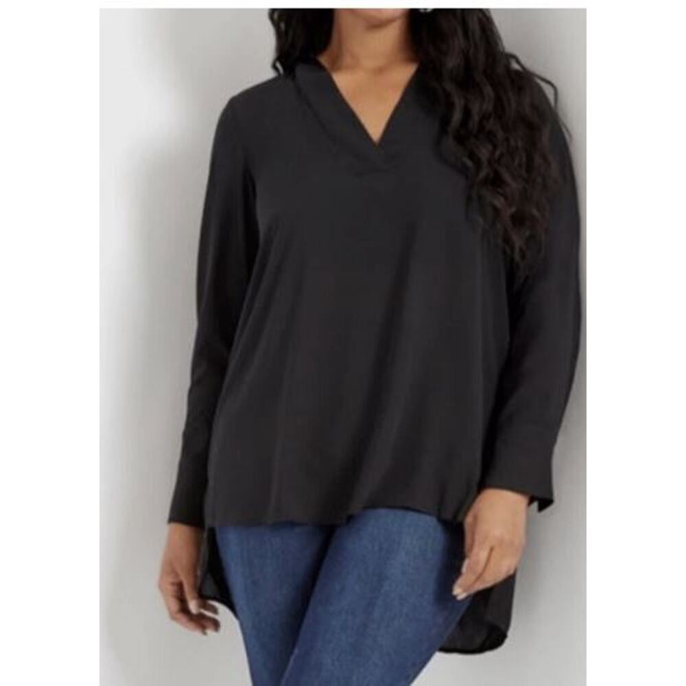 Eloquii Womens Plus Size 18 Tunic Shirt Black High Long Long Sleeves Pullover